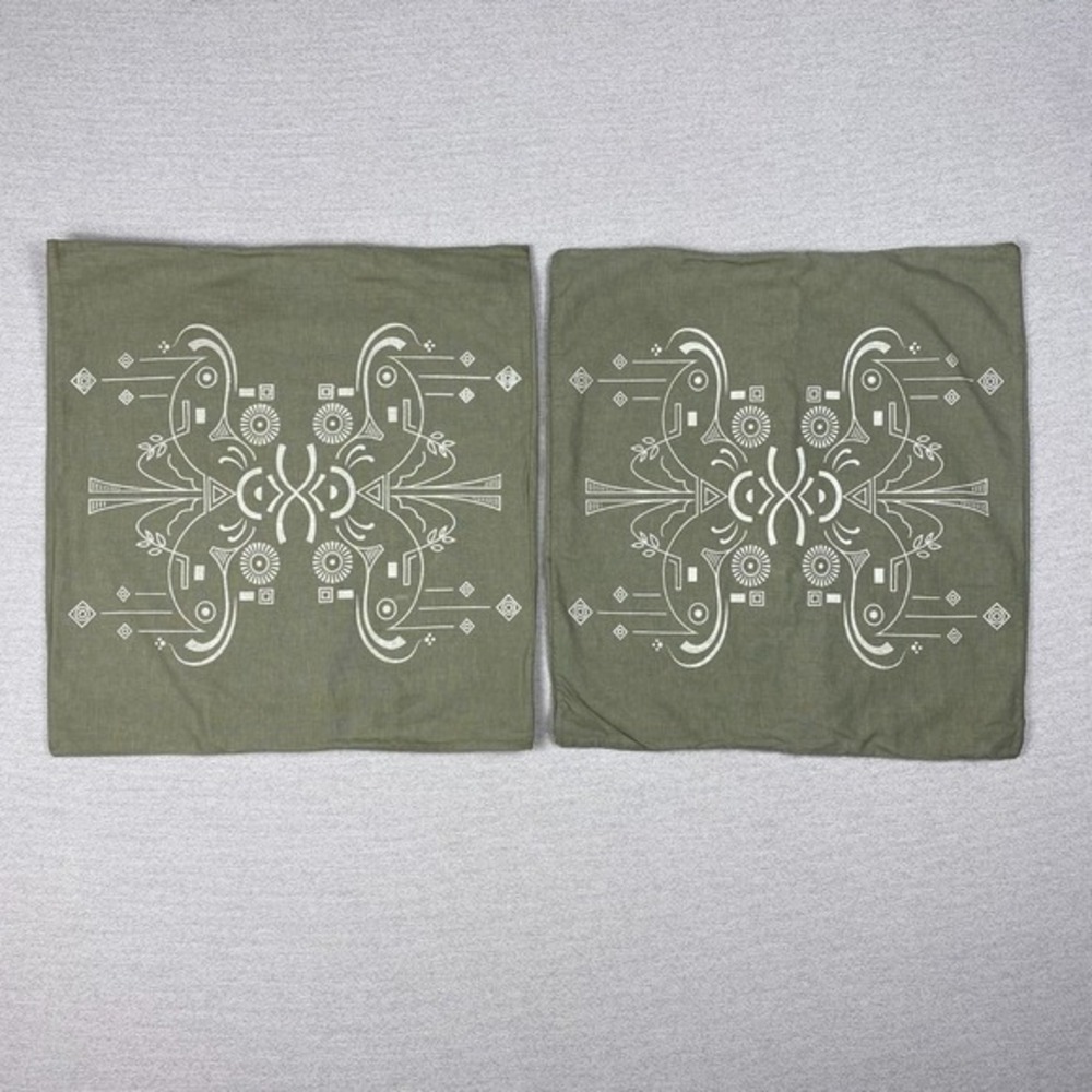 Raven + Lily Sham‎ SET 2 Pillowcases Sage Green Remnant Fabric Eco Friendly 18"